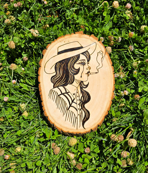 Hand Burned Goth Cowgirl