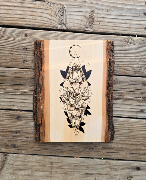 Hand Burned Geometric Flowers