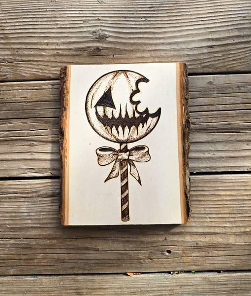 Hand Burned Pumpkin Lollipop
