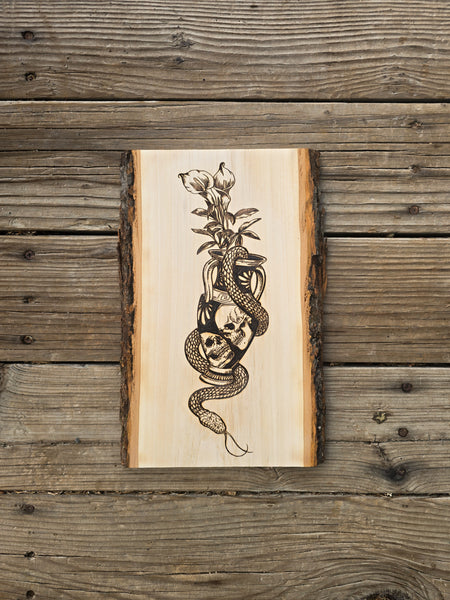 Hand Burned Vase with Skulls